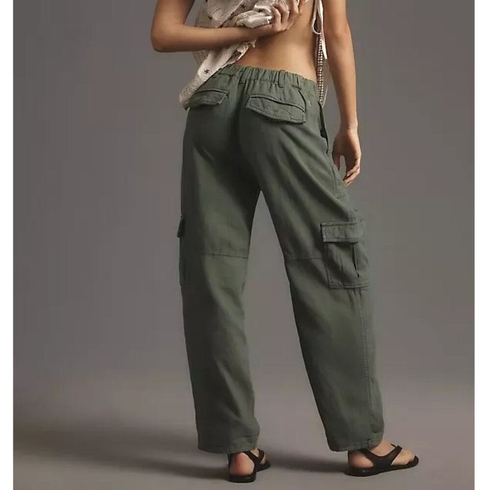 Anthropologie Pilcro Slim Linen Beach Cargo Pants Green M - Picture 2 of 11